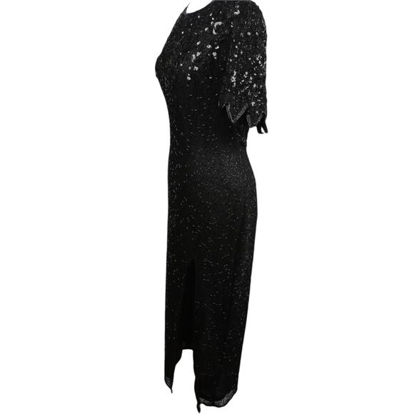 CHAMP ELLYSE Open Back Hand Beaded Silk Gown 6 Elegant EventWear Coquette - Picture 5 of 10